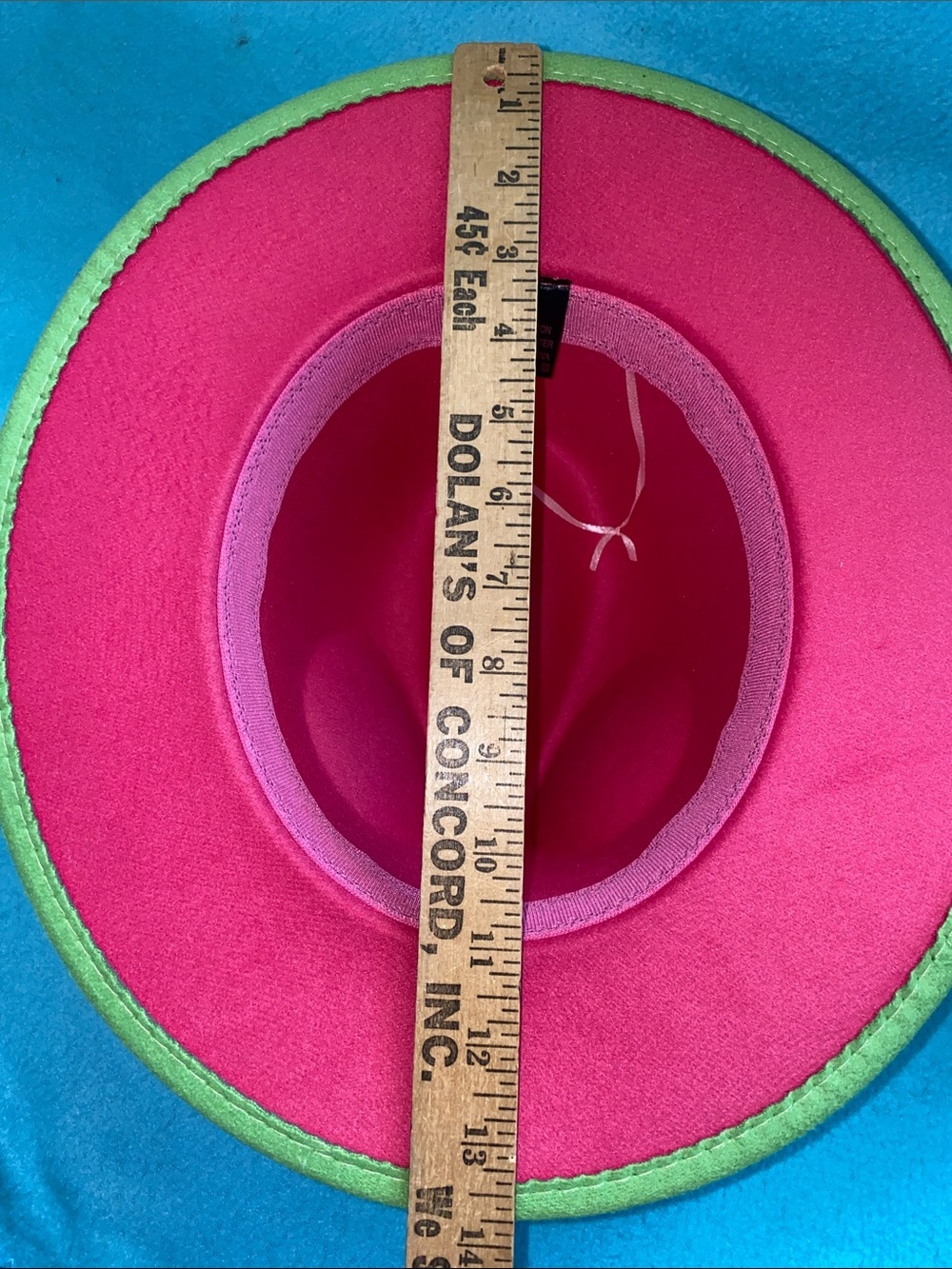 UNBRANDED Wide brim fedora felt two-tone lime green pink black hatband size OSFA - Picture 7 of 8